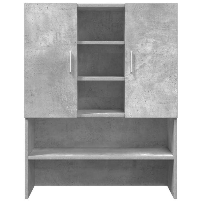 Meuble pour machine à laver - MEUBLECHIC - Gris béton - 705x255x90 cm - 2 portes - 4 compartiments ouverts