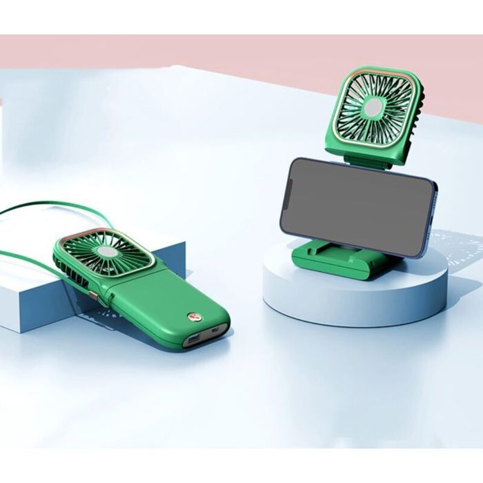 Ventilateur personnel ventilateur de bureau USB pliable mini ventilateur portable suspendu au cou vert - Belle Commode