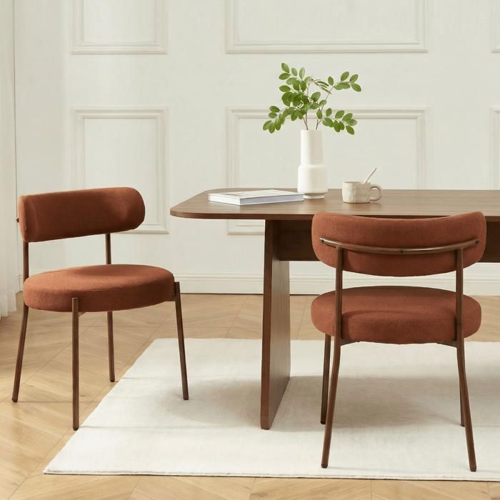 Lot de 2 chaises NOA tissu terracotta pieds métal finition noyer Lot de 2 chaises NOA tissu terracotta pieds métal finition noyer