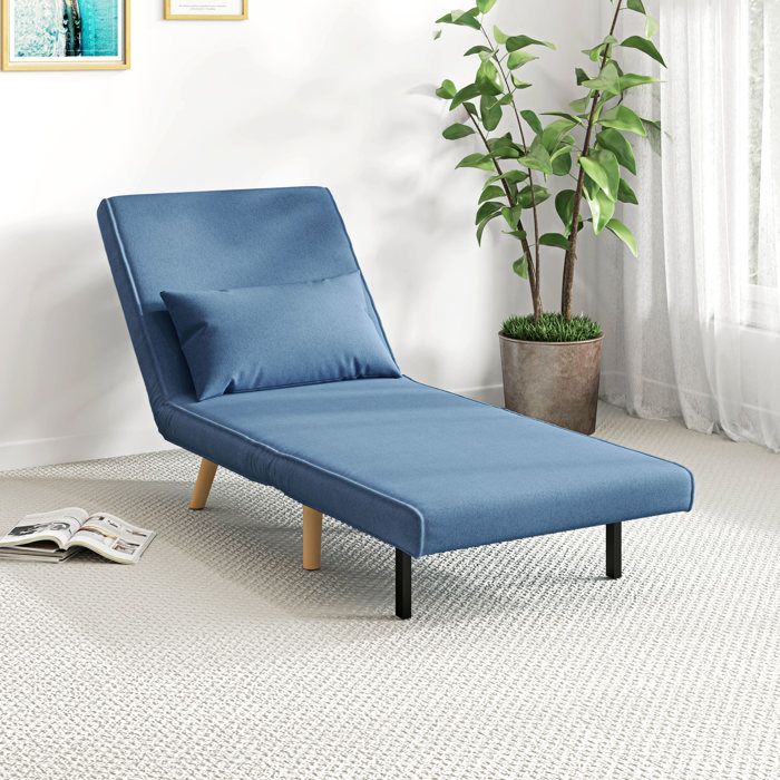 MOTHINESSTO3033-Fauteuil chauffeuse convertible 3 en 1 lit fauteuil lit 1 place dossier 5 positions en tissu avec coussin bleu