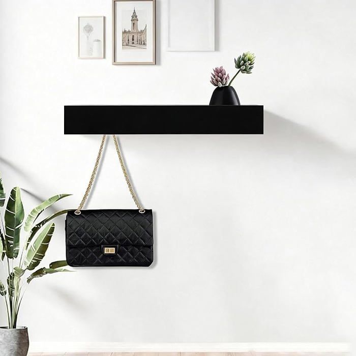 43cm Porte Manteau Mural avec Etagere Noir Portemanteau Mural Patere Porte Manteau avec 5 Crochets et Étagères Noir