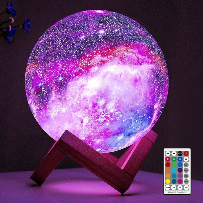 Lampe décorative en 3D avec 16 couleurs lumière de lune cadeau pour enfants (base en bois)