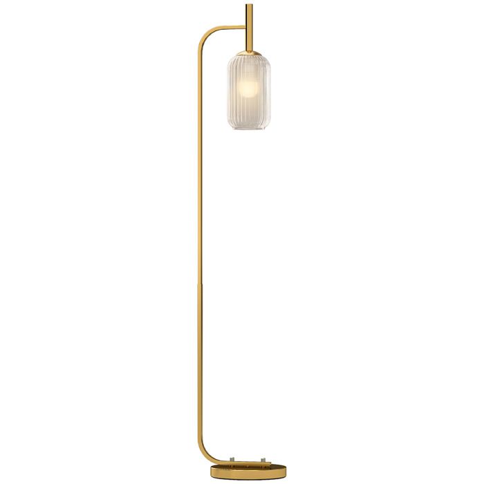 Lampadaire sur pied salon lampe sur pied avec abat-jour en verre texturé interrupteur à pied 29 x 25 x 152 cm métal or