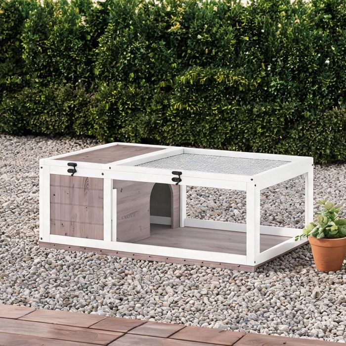 Abri bois brun pour tortues et reptiles structure extérieure à deux zones toit ouvrant 91 x 60 5 x 32 cm