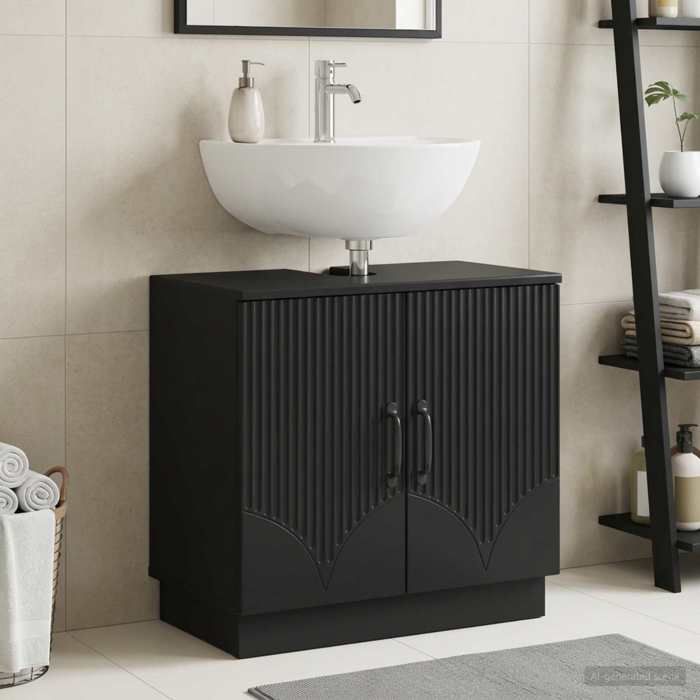 Magnifique Meuble sous Lavabo de Salle de Bain HOORN Noir - Résistance à lhumidité &2771