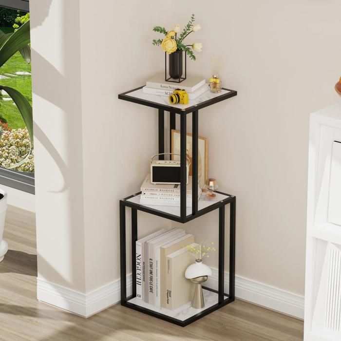 Étagère De Rangement À 3 Niveaux-OHMG-Porte-Plante-Étagère Dangle-Capacité De Charge Élevée-30*30*83cm-Surface En Marbre
