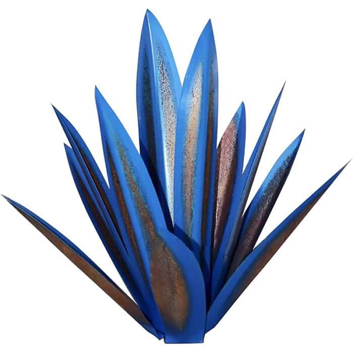Sculpture Rustique de Tequila Plante d Agave en tal Bricolage Ornements de pelouse de Jardin pour Cour ext&Eacute Rieure Bleu-35cm