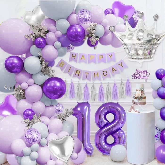 Décorations anniversaire violet 18 ans, ballons violets pastel bannière  HAPPY BIRTHDAY ballons numéro 18 ballons gris violet m[181] - Cdiscount  Maison