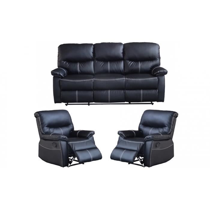 ensemble canape relax 3 1 1 places noir cdiscount maison