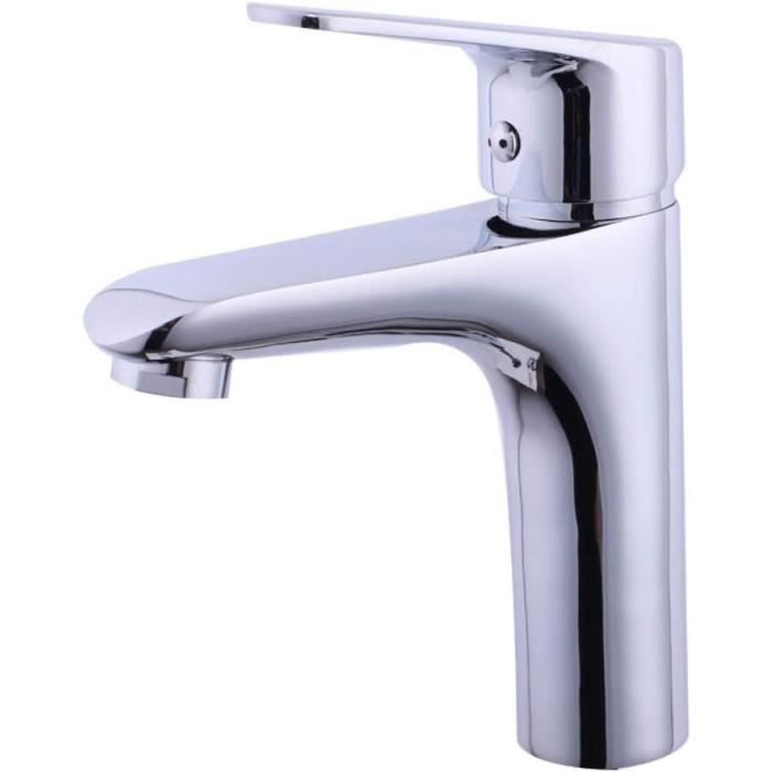 Mitigeur Lavabo Monotrou Multifonction – Robinet Eau Chaude/Froide Avec Douchette, Aérateur Économiseur, Inox
