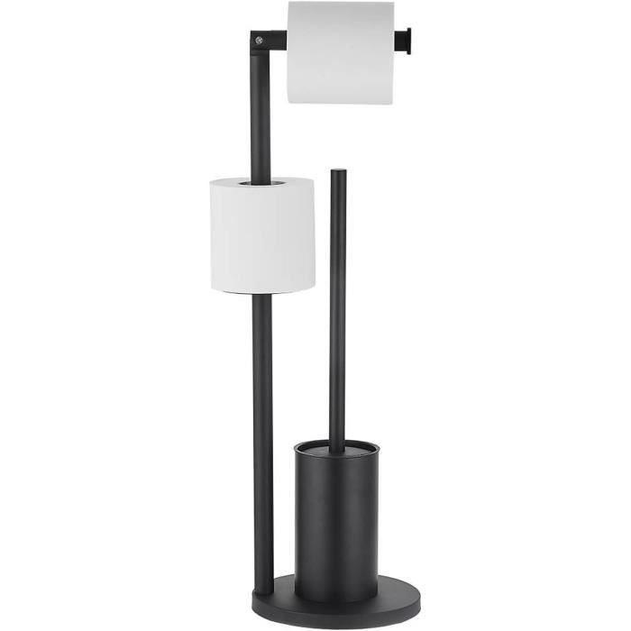 Serviteur WC Non Fixé Avec Brosse - Porte Rouleaux, Réserve Et Téléphone - Noir - 67x22x12 Cm - 2 Têtes De Rechange