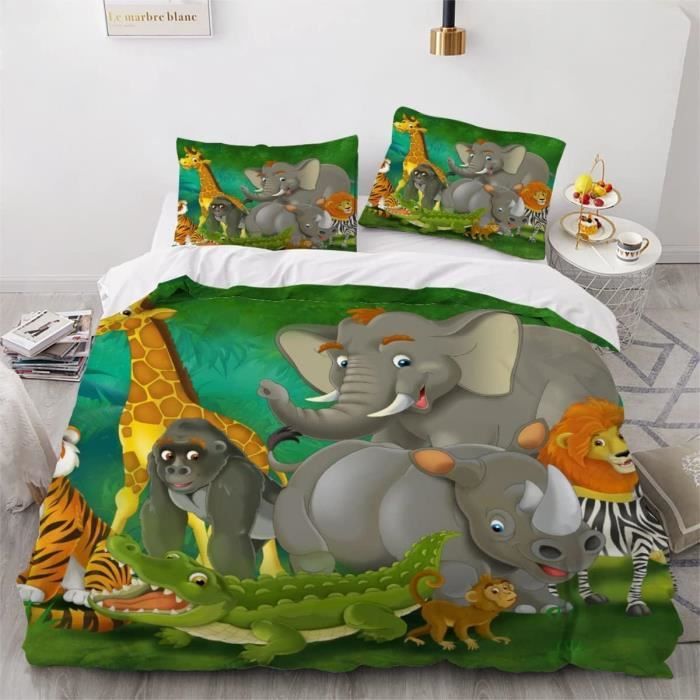 VULORA Singe Palmier Housse De Couette 220x240 Imprimé 3D Jungle Animaux Parure De Lit 1 Personnes Adultes Enfants Microfibre Literie 3 Pièces Avec Fermeture Éclair Et 2 Taies D'oreiller 50x75