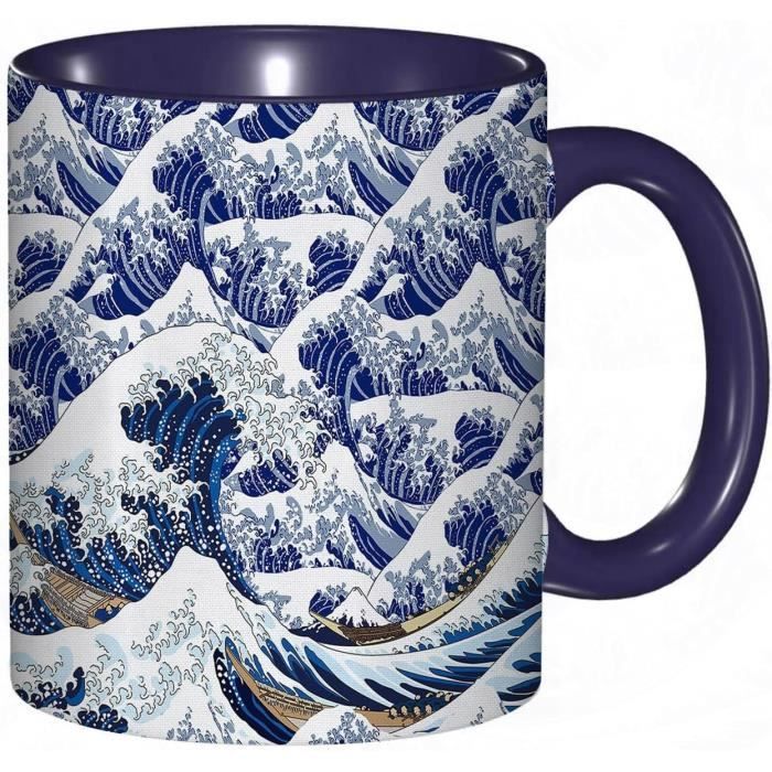 Mug Japonais Hokusai - Art De La Pêche Kajikazawa - Calligraphie Mont Fuji - 325 Ml - Neuf