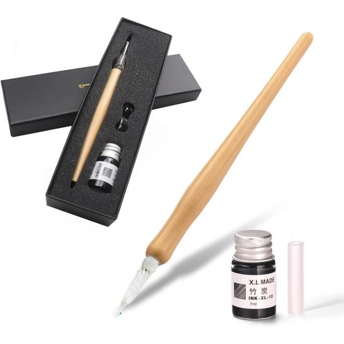 Stylos Plume En Verre Pour Calligraphie - Lot De 2 Avec 12 Encres De Couleur - Pour Débutants Et Artistes - Nettoyage Facile à L'eau