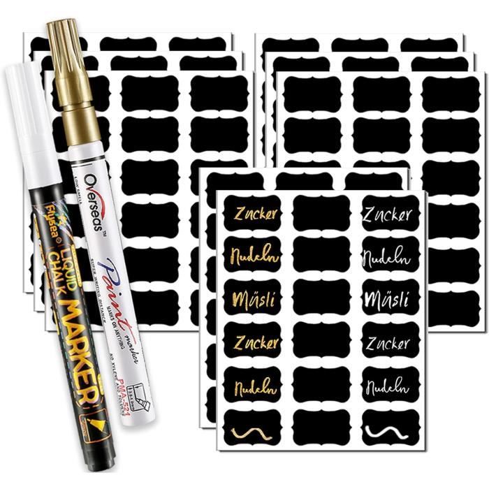 Étiquette Autocollantes Noir, Étiquettes pour Bocaux Réutilisable