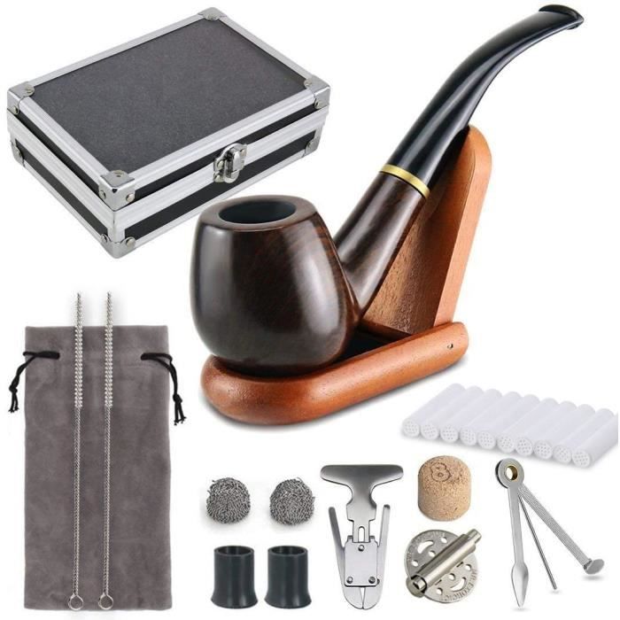 Boîte cadeau incluse Joyoldelf Pipe à tabac en bois de palissandre Résistante au vent Avec support pliable 