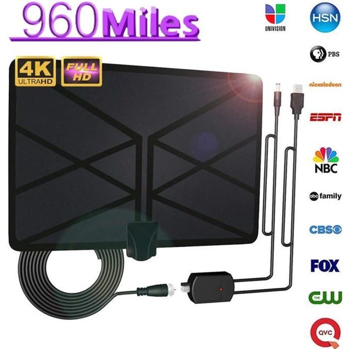 1080P Antenne TV Intérieur Puissante,Antenne HDTV 4K HD DVBT Portée 960 milles avec
