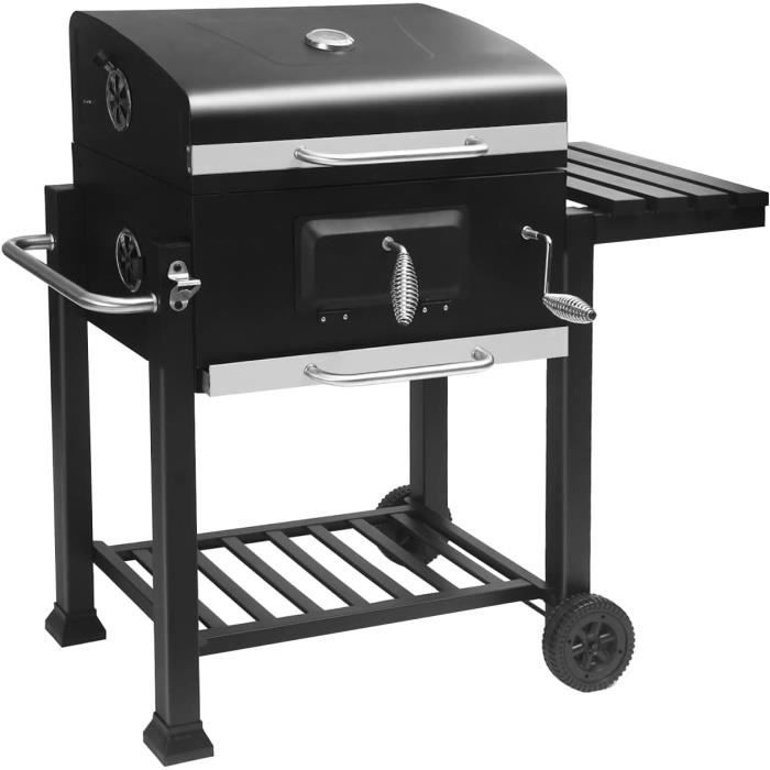 COSTWAY Barbecue à Charbon Avec Fumoir Déporté - Portable Avec Table Latérale Et Roues