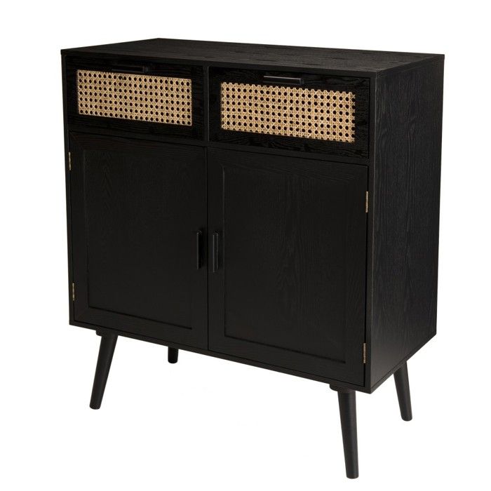 Buffet bois noir 2 tiroirs cannage 2 portes - MACABANE - EMILIO - Scandinave - Moderne Buffet bois noir 2 tiroirs cannage 2 portes - MACABANE - EMILIO - Scandinave - Moderne