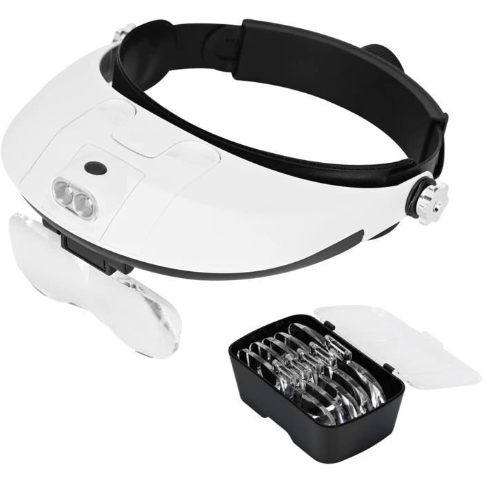 Loupe Bandeau Rechargeable, Lunettes Loupe Bandeau Rechargeable Mains Libres Loupe à Tête avec 4 Lumières LED 5 Lentilles Détachables pour un Travail Loupe Bandeau Rechargeable, Lunettes Loupe Bandeau Rechargeable Mains Libres Loupe à Tête avec 4 Lumières LED 5 Lentilles Détachables pour un Travail