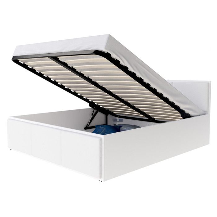 Lit coffre 160x200 cm Panama T - Tête de lit - Coffre 890 L - Sommier inclus - Blanc Lit coffre 160x200 cm Panama T - Tête de lit - Coffre 890 L - Sommier inclus - Blanc