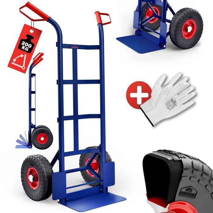 Diable Chariot Diable Pliable Relaxdays - 200kg, 6 Roues, Hauteur Réglable ( Gris-Bleu) Chariot De Transport Pliable