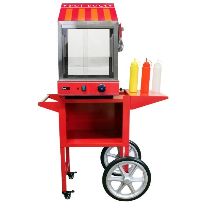 KuKoo Cuiseur Vapeur pour Hot Dog avec Chariot Assorti, Machine Commerciale pour Hot Dog à Portes en Verre et Réchauffe Pain