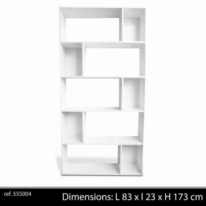 Bibliothèque contemporaine blanche laquée 5 niveaux - L.83 x l.23 x H.173  cm - Cdiscount Maison