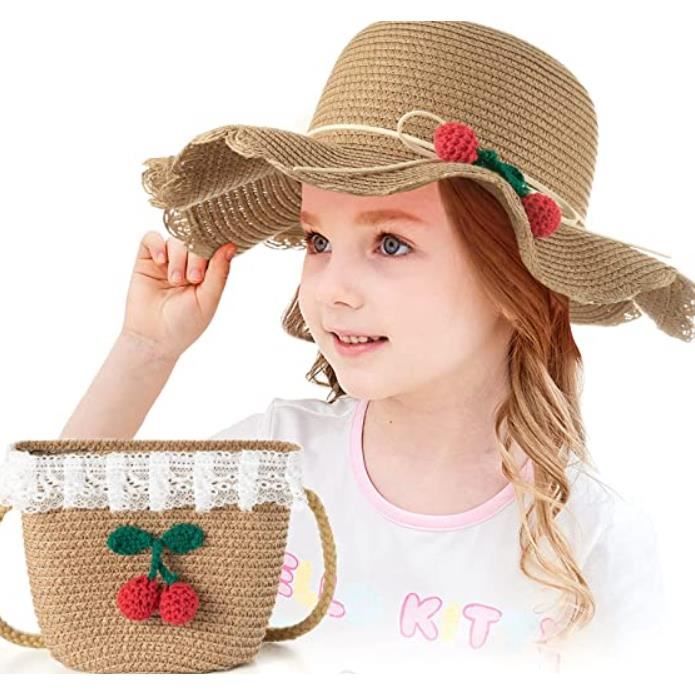 Sun Tourism Chapeau De Paille Fleur Filles 2-8 Et Ensemble Chapeau Enfants Sac Age Soleil Baseball Casquettes Embroide, Rose, Taille Unique, Rose, Taille Unique