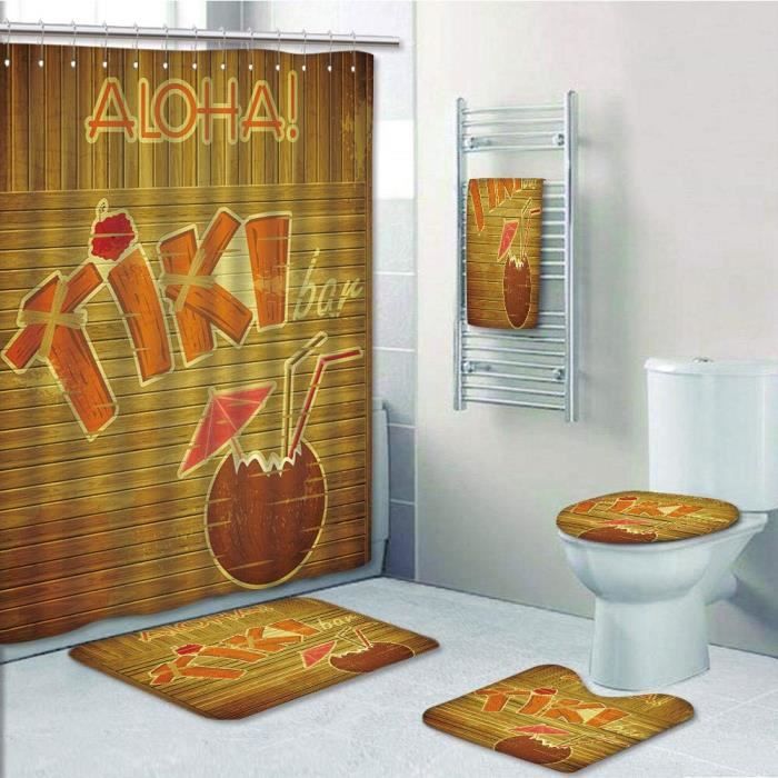 Rideau De Douche étroit Tiki Bar – Design Planche De Surf, 120x180 Cm, 100% Polyester, Multicolore