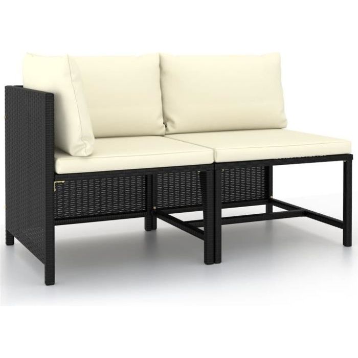 canapés de jardin 2 pcs avec coussins contemporain sofa divan - canapé de relaxation banquette de jardin noir résine tressée #5718