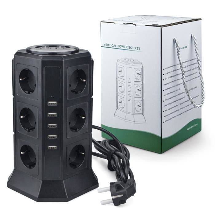 Tour Multiprise YOHOOLYO - 8 Prises CA + 5 Ports USB, Parafoudre, Parasurtenseur
