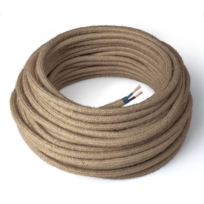 Câble Textile Avec Interrupteur – 2/3/5 Conducteurs, 0,75/1,5 Mm², Joli Look Jute Beige