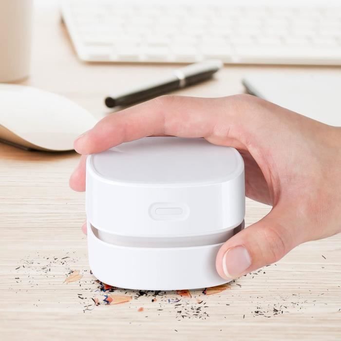 SPORWAY Mini Aspirateur De Table USB Rechargeable - Aspirateur à Main Sans Fil Pour Bureau, Voiture Et Clavier - Blanc
