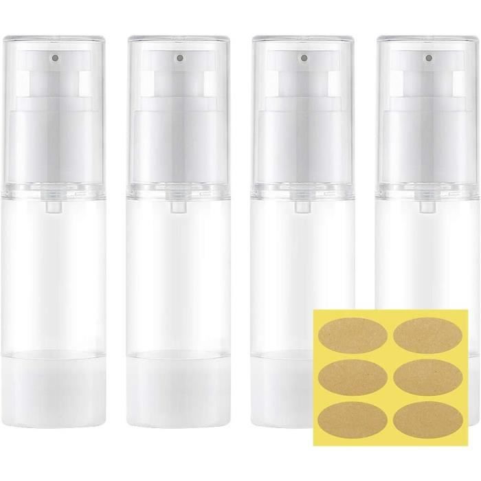 Flacons Pompe Airless 30ml - Lot De 4 - Transparents Et Réutilisables - Parfaits Pour Les Produits Cosmétiques En Voyage