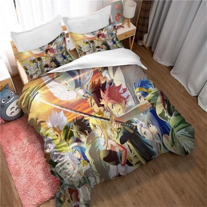 Parure De Lit 3 Pièces 135x200 Cm Microfibre - Housse De Couette + 2 Taies, Motif Dauphins Ciel Nocturne Bleu-gris