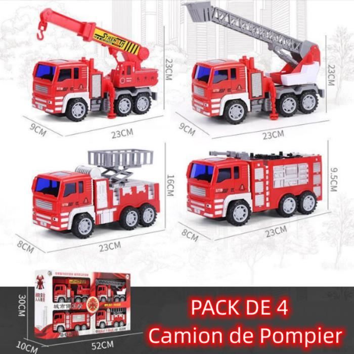 Camion de Pompier 4PCS Ensemble de camions Jouet, cadeau Parfait pour Enfants