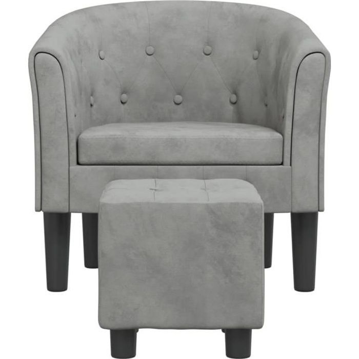 Fauteuil cabriolet - CUQUE - CQ019 - Velours gris clair - Repose-pied inclus - Design contemporain