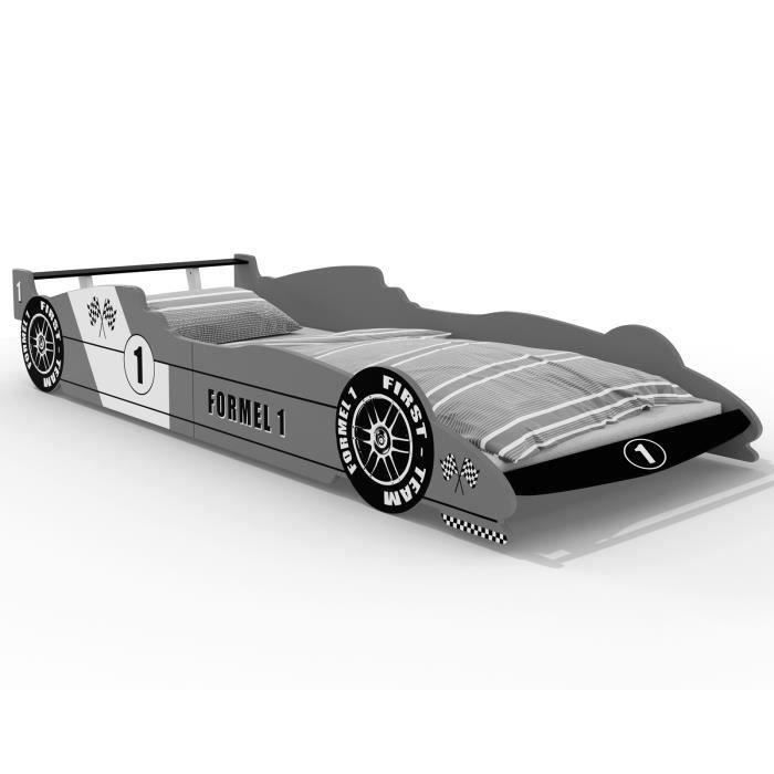 Lit Enfant Voiture Formule 1 Gris 90 Cm X 200 Cm Sommier