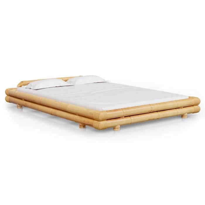 Zinus Kai Lit 140x200 Cm - Cadre De Lit Bambou Et Métal Avec Tête De Lit Et Sommier à Lattes