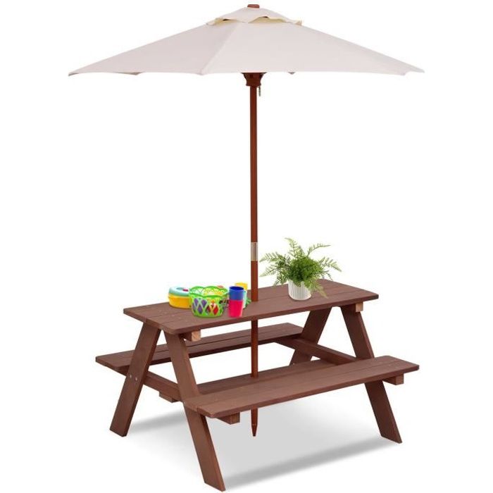 Table Pique-Nique Enfants GartenDepot24 - Bois Multicolore 90x85cm, Hauteur 45/23cm, Pour 4 Enfants