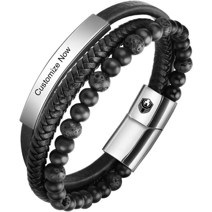 Acqua Di Gio Homme SHIEAGLELD Bracelet Homme Cuir Bracelets Pour Homme Avec Magnetique Boucle En Acier Inoxydable Et Boîte à Bijoux Bracelet Exclusive Pour L'idée De Cadeaux Pour Hommes Bracelet Homme Noir