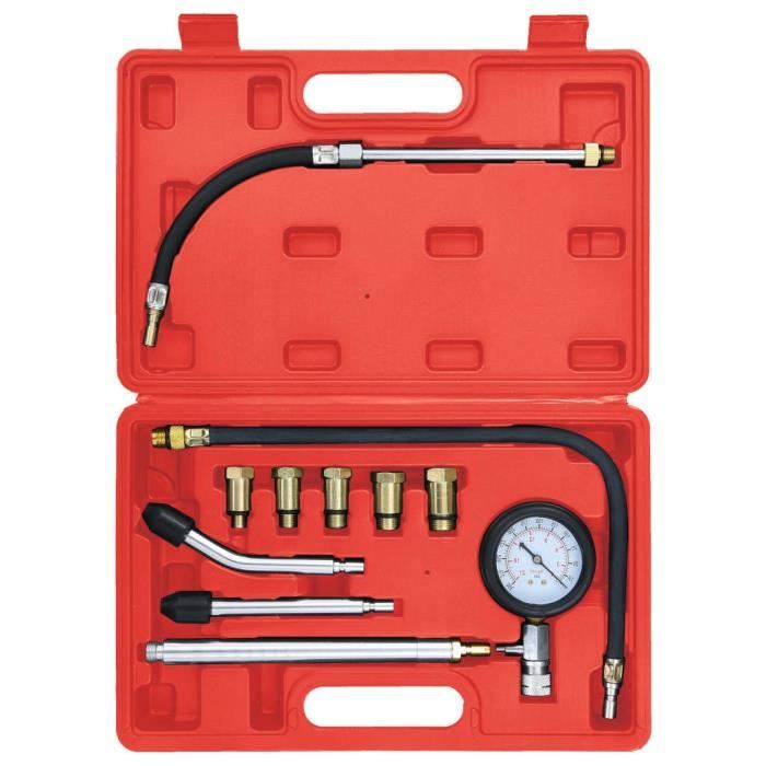 Testeur Compression Moteur Essence - 0-20 Bar/300 Psi - Adaptateurs M10-M18 - Kit Complet