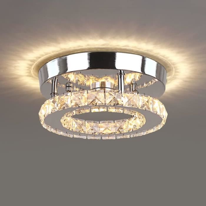 KIWAEZS Lustre en cristal LED encastré plafonnier, 3 couleurs réglable plafonnier, pour salon chambre escalier bar cuisine
