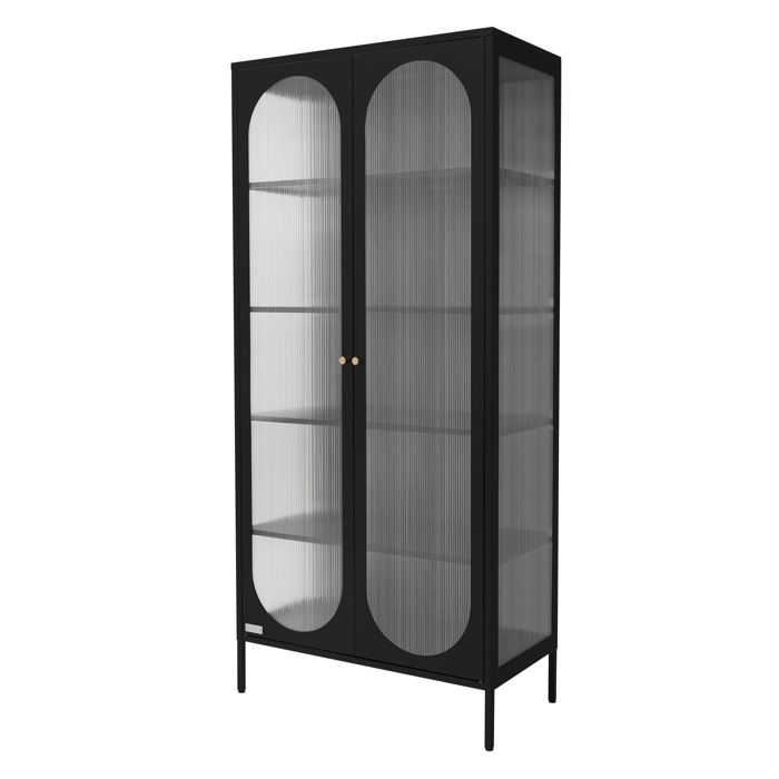 ML-Design Vitrine de Salon 80x175x40 cm Noir Armoire avec 5 Compartiments de Rangement/Étagères et 2 Portes Métallique en Acier