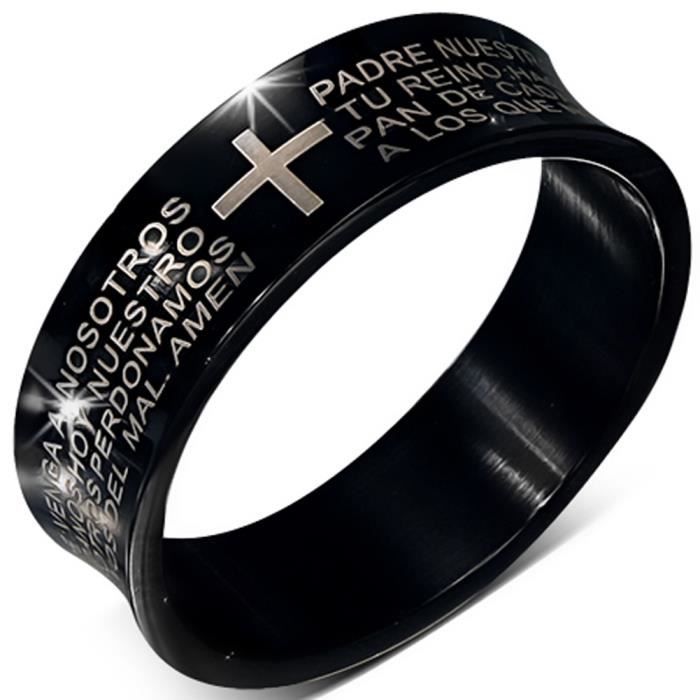 Zense Bague homme noire acier concave croix latine ZR0110