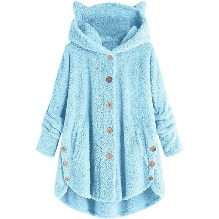 Veste Polaire Femme - Marque - Oreille De Chat À Capuche - Bleu