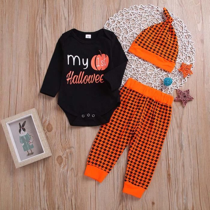 6 24 M Mon 1 Er Halloween Halloween Bebe Dessin Anime A Manches Longues Lettre Imprimer Harmonie Pantalon Chapeau Trois Noir Achat Vente Ensemble De Vetements Cdiscount