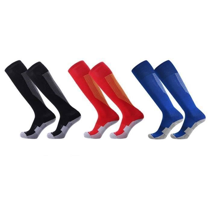 3 Paires Chaussettes de Football Enfant Chaussettes de Sport Protection Respirantes Antidérapant - Noir/Rouge/Bleu
