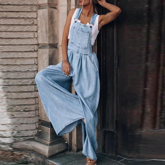Salopette femme jeans dechire sans manches FR41THA